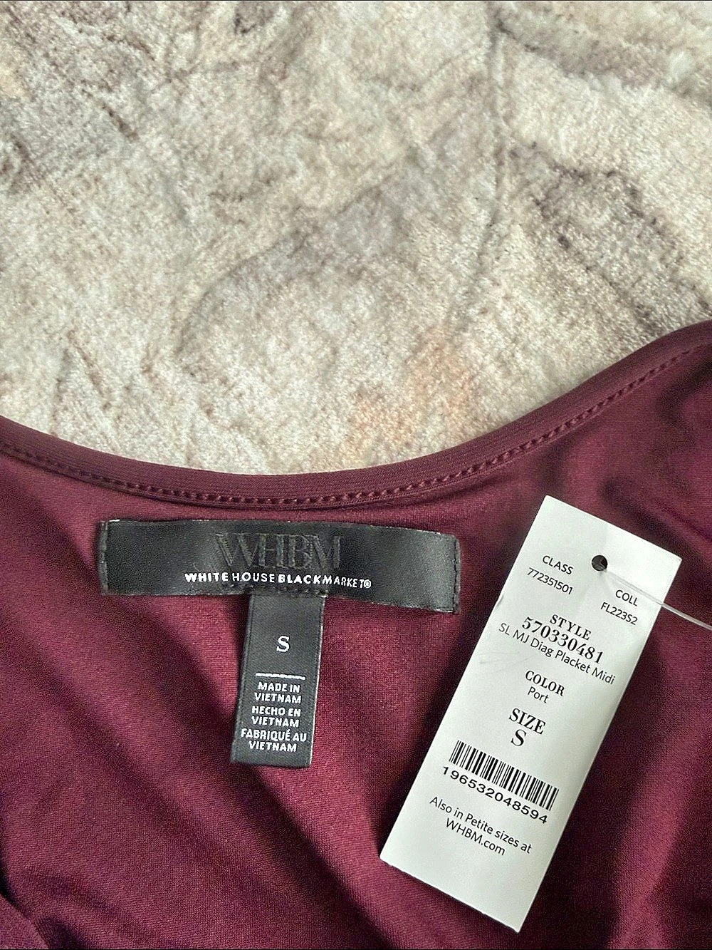 NWT White House Black Market Burgundy SL MJ Diag Placket Midi Embellished Maxi D - Picture 3 of 3